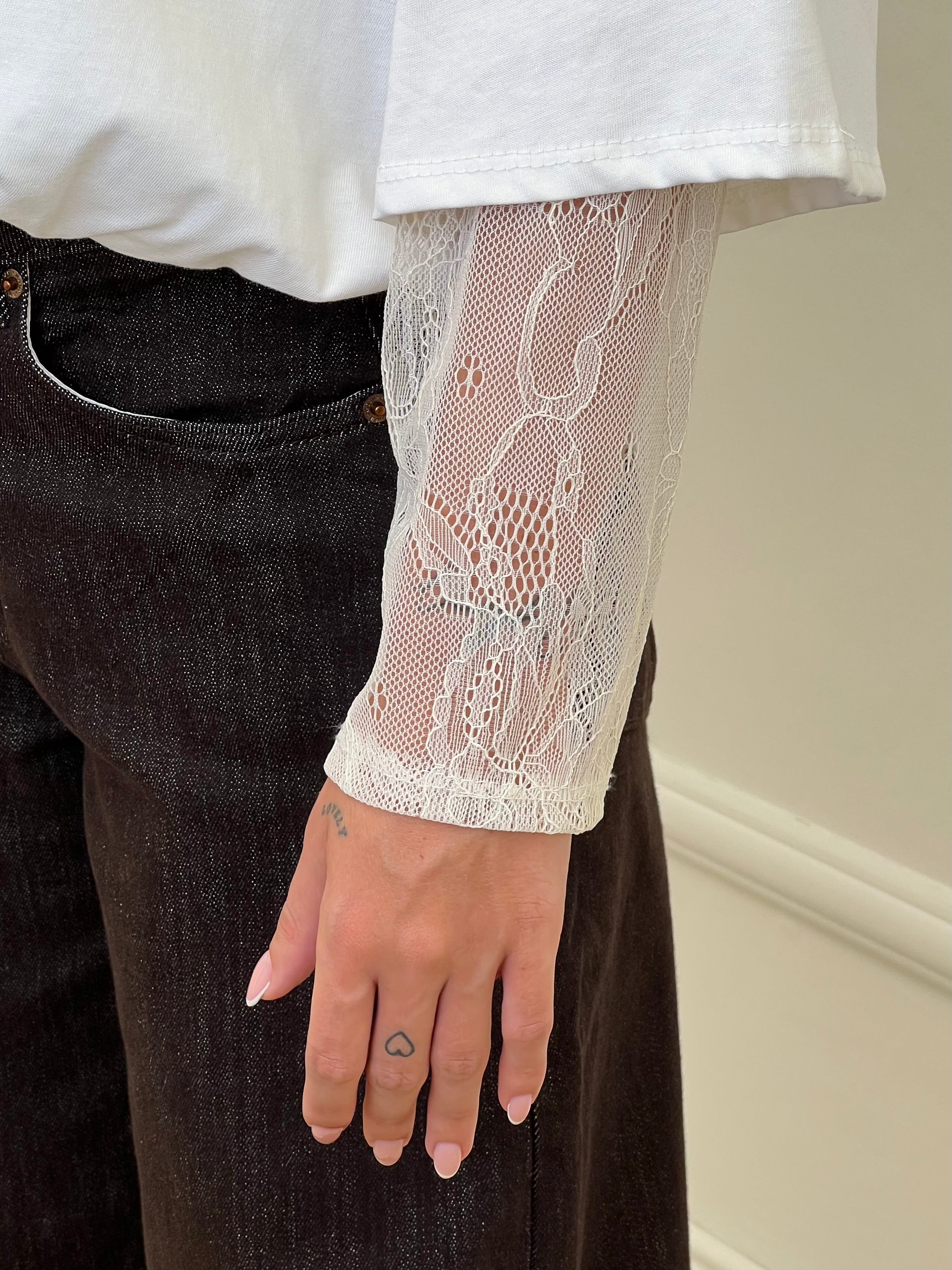 Maglietta Boxy Maniche Pizzo 56652 Bianco