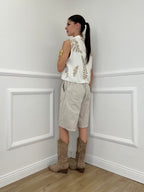 Camicia Smanicata Nodo Lurex 18128 Bianco
