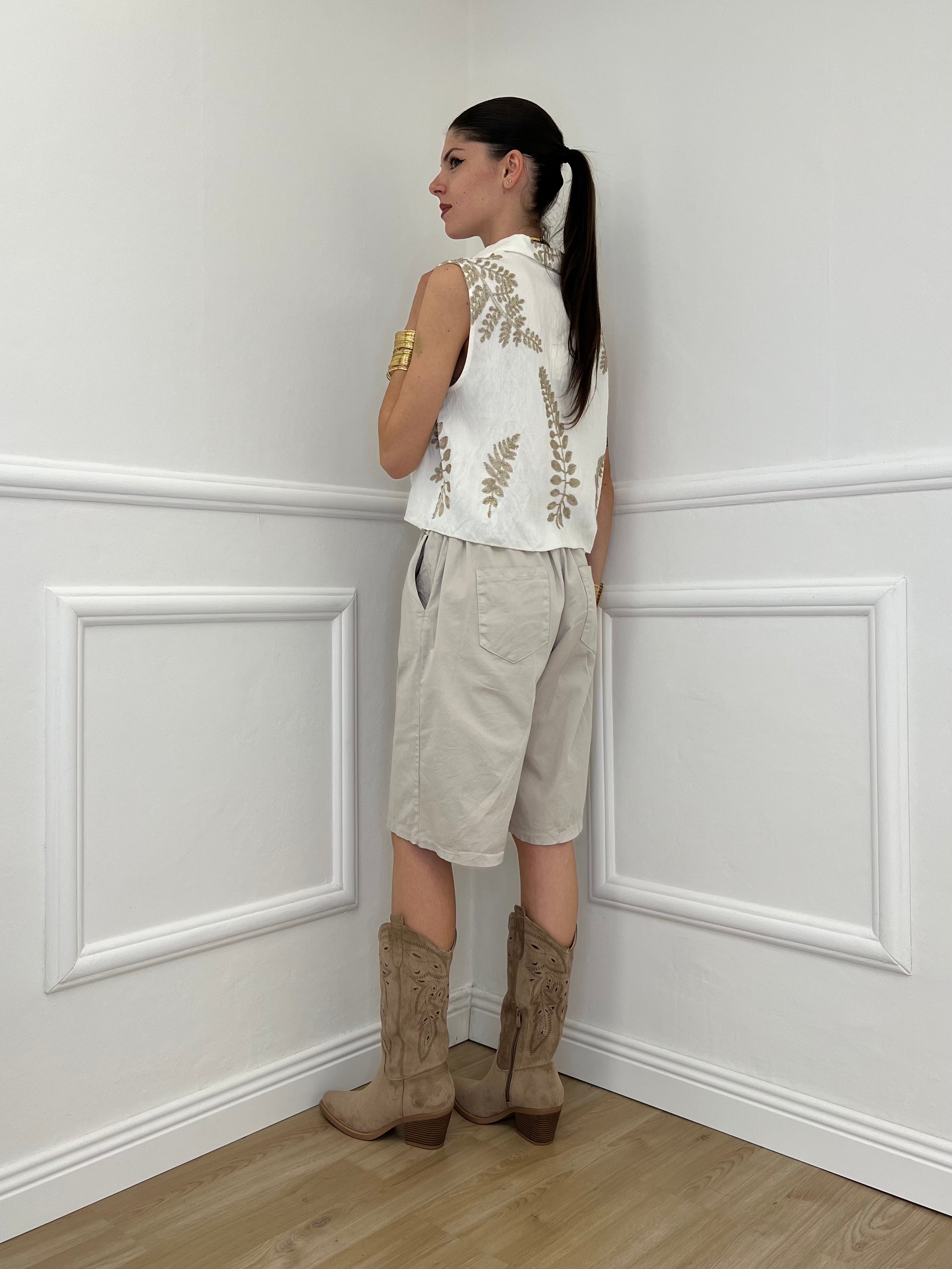 Camicia Smanicata Nodo Lurex 18128 Bianco