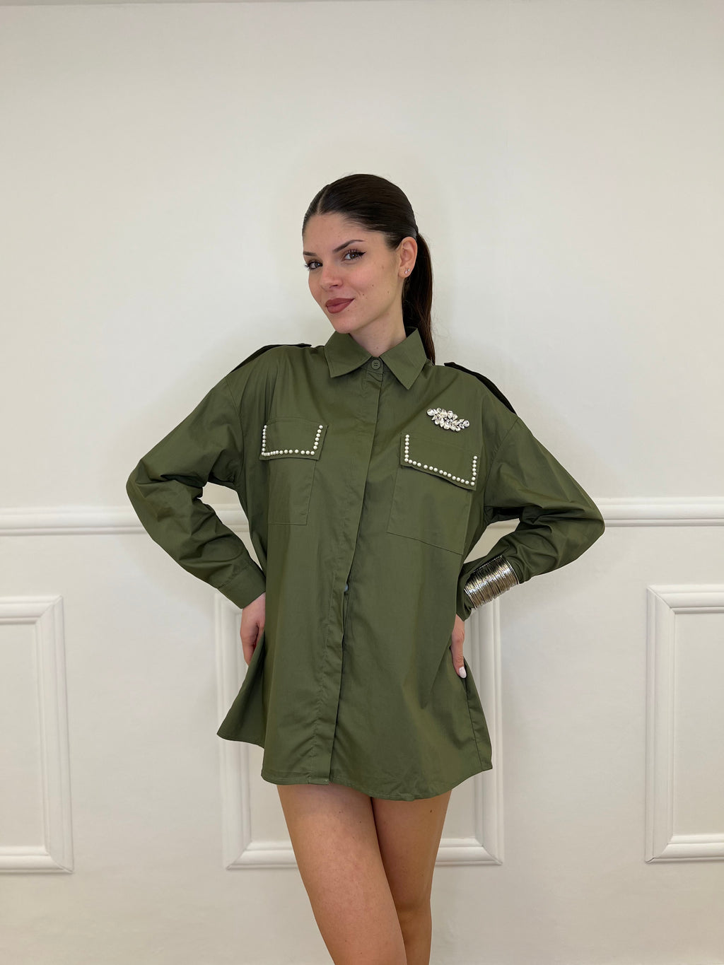 Camicia Overshirt "Choose Love" AL0066 Verde Militare