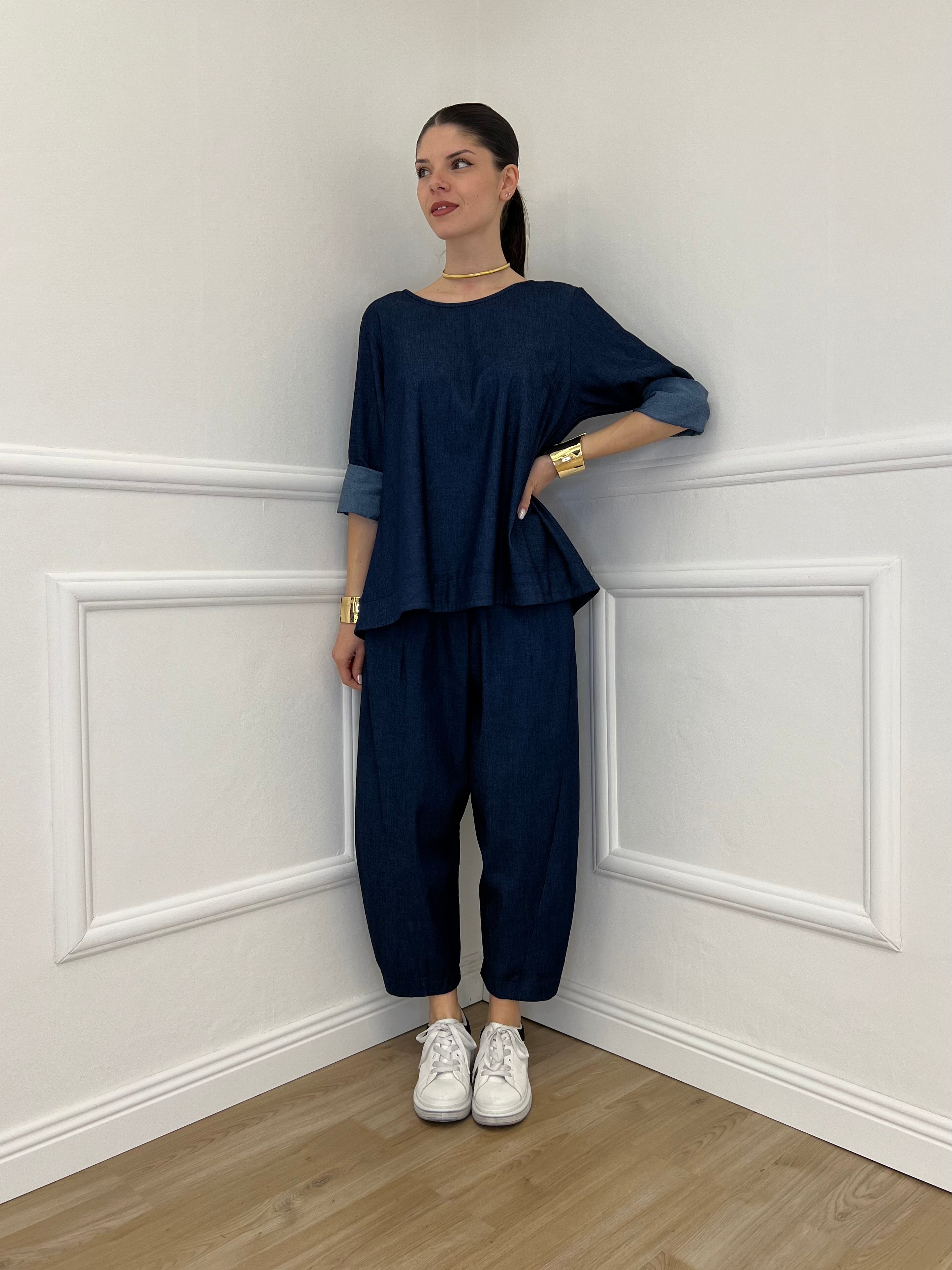 Blusa Chambray Bottoni 2546 Blu
