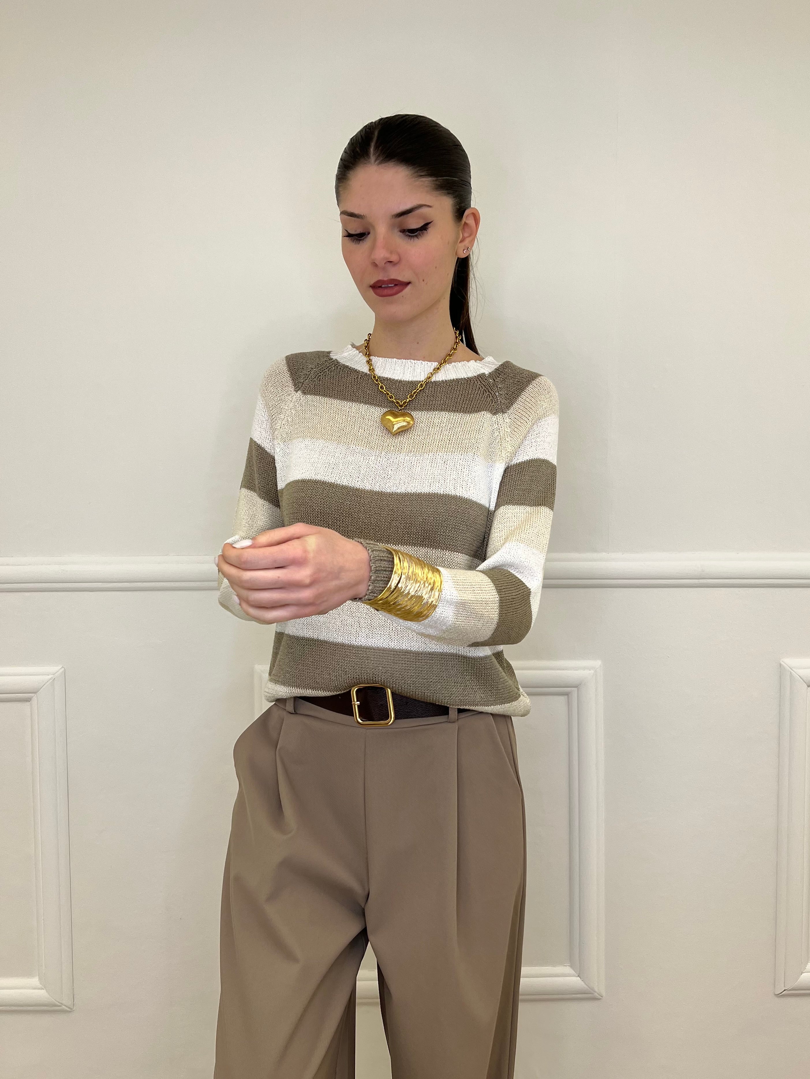 Maglia a Righe 25054 Taupe