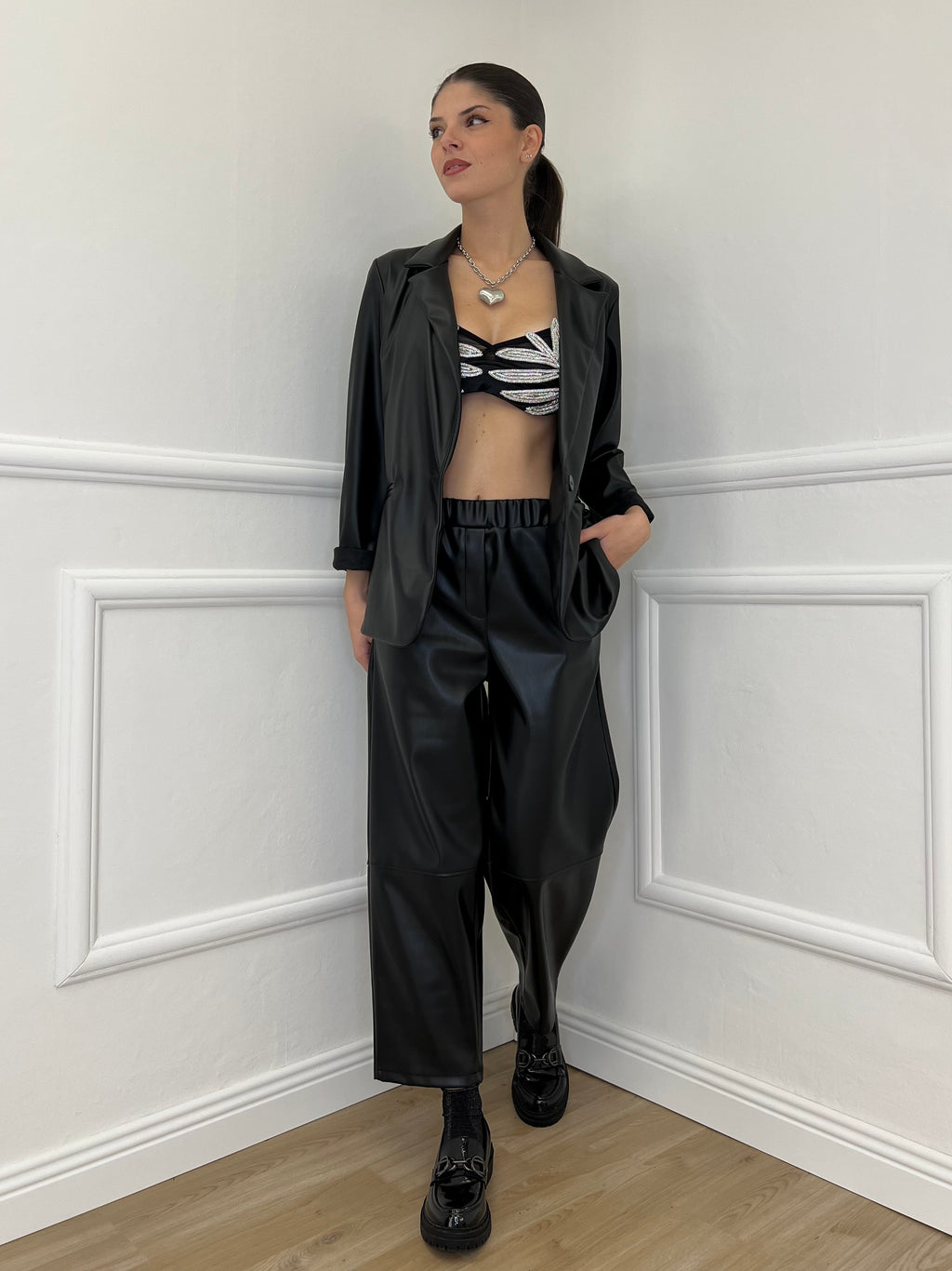 Pantalone Baggy Ecopelle 25348 Nero