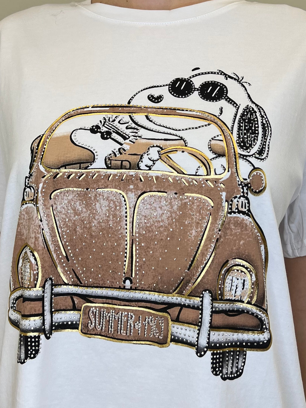 T-shirt Over Snoopy Con Strass