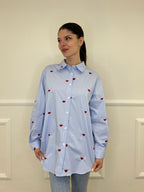 Camicia Cuori Bastoncino HQ045 Azzurro e Rosso
