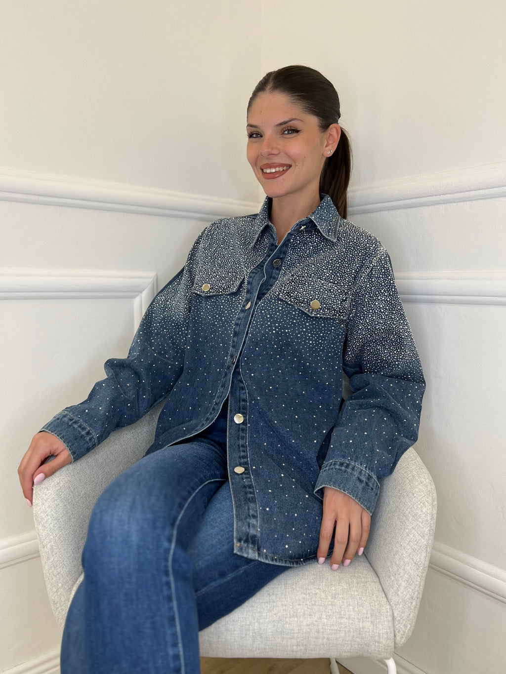 Giacca Denim Strass MF2493 - Bazar Abbigliamento