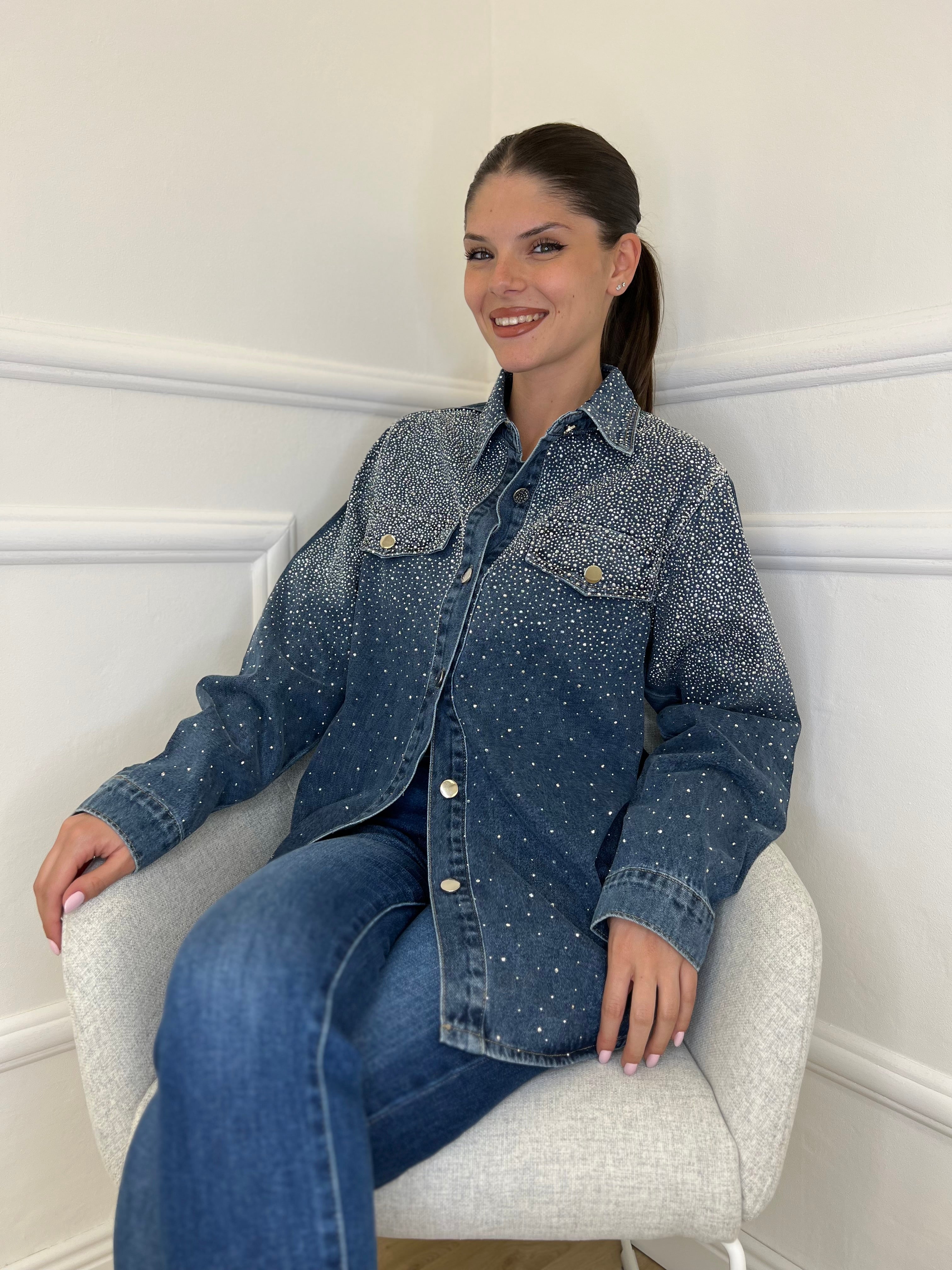 Giacca Denim Strass MF2493 - Bazar Abbigliamento