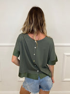 Maglia Profili Satin e Bottoni 26564 Verde