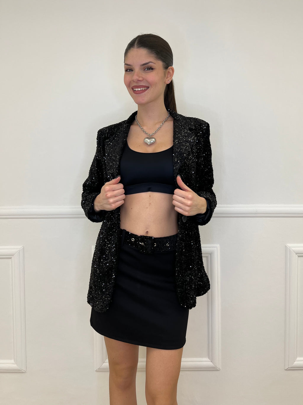 Gonna Cintura Paillettes 97025 Nero