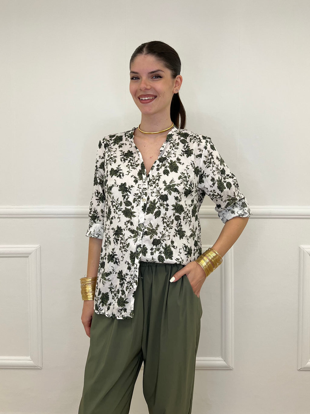 Camicia Fiori Coreana 2588-2 Verde