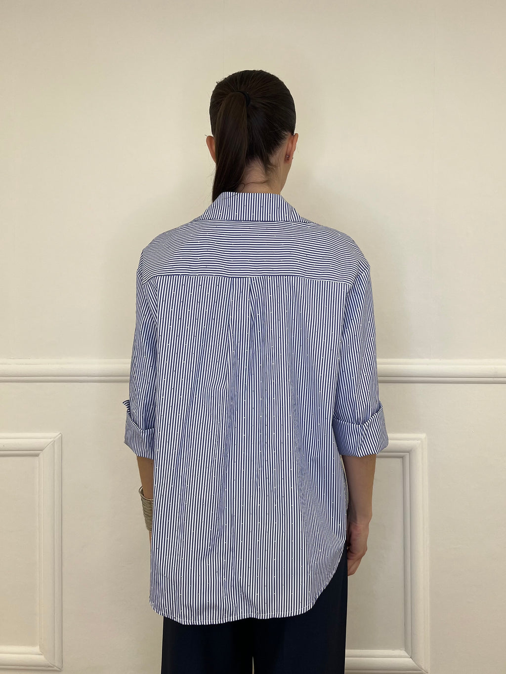 Camicia a Righe Micro Strass 82046 Blu