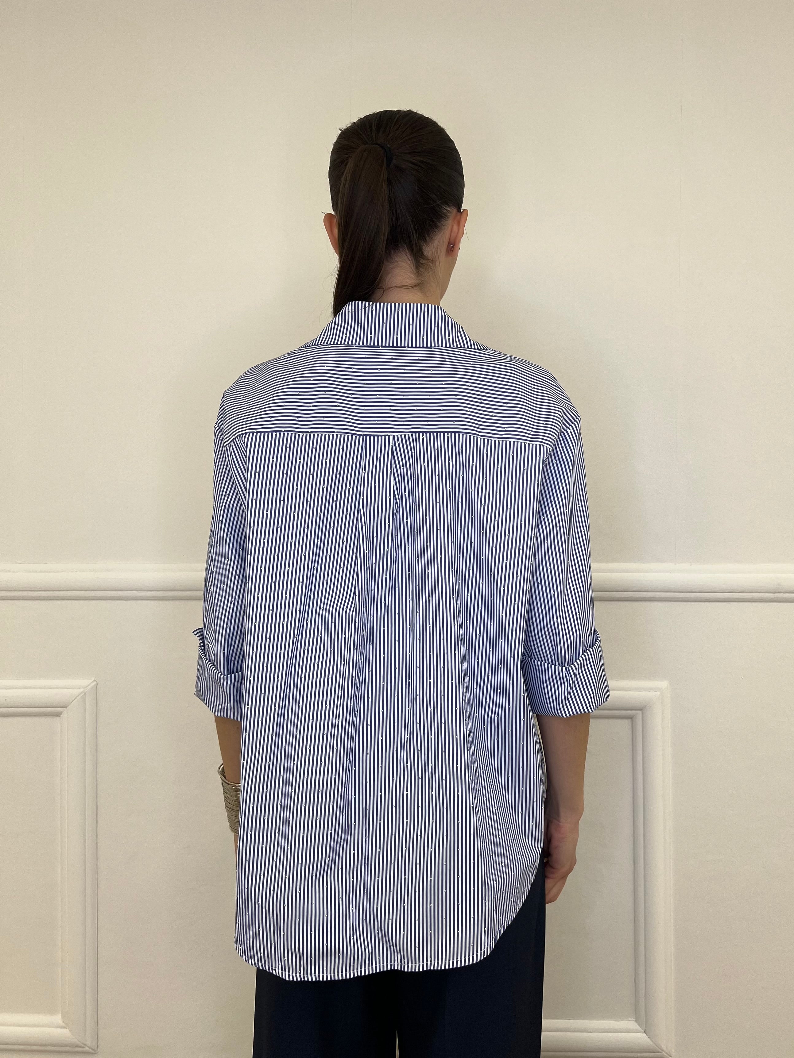 Camicia a Righe Micro Strass 82046 Blu