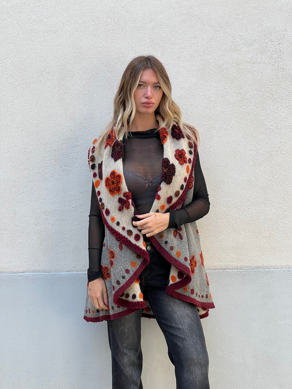 Poncho Gilet Suzani Doubleface 67041 Bordeaux