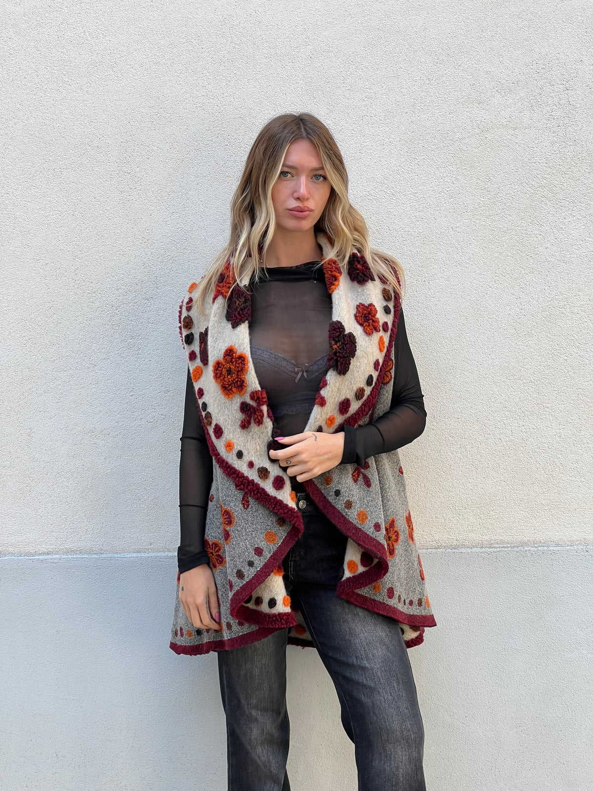 Poncho Gilet Suzani Doubleface 67041 Bordeaux