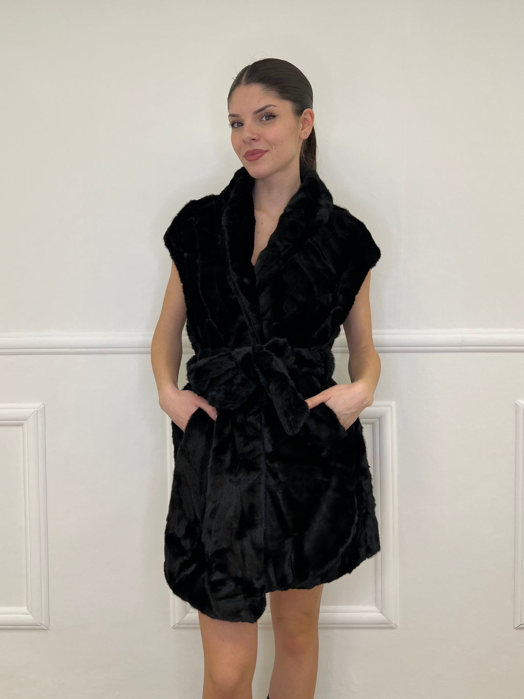 Maxi Gilet Pelliccia C021 Nero