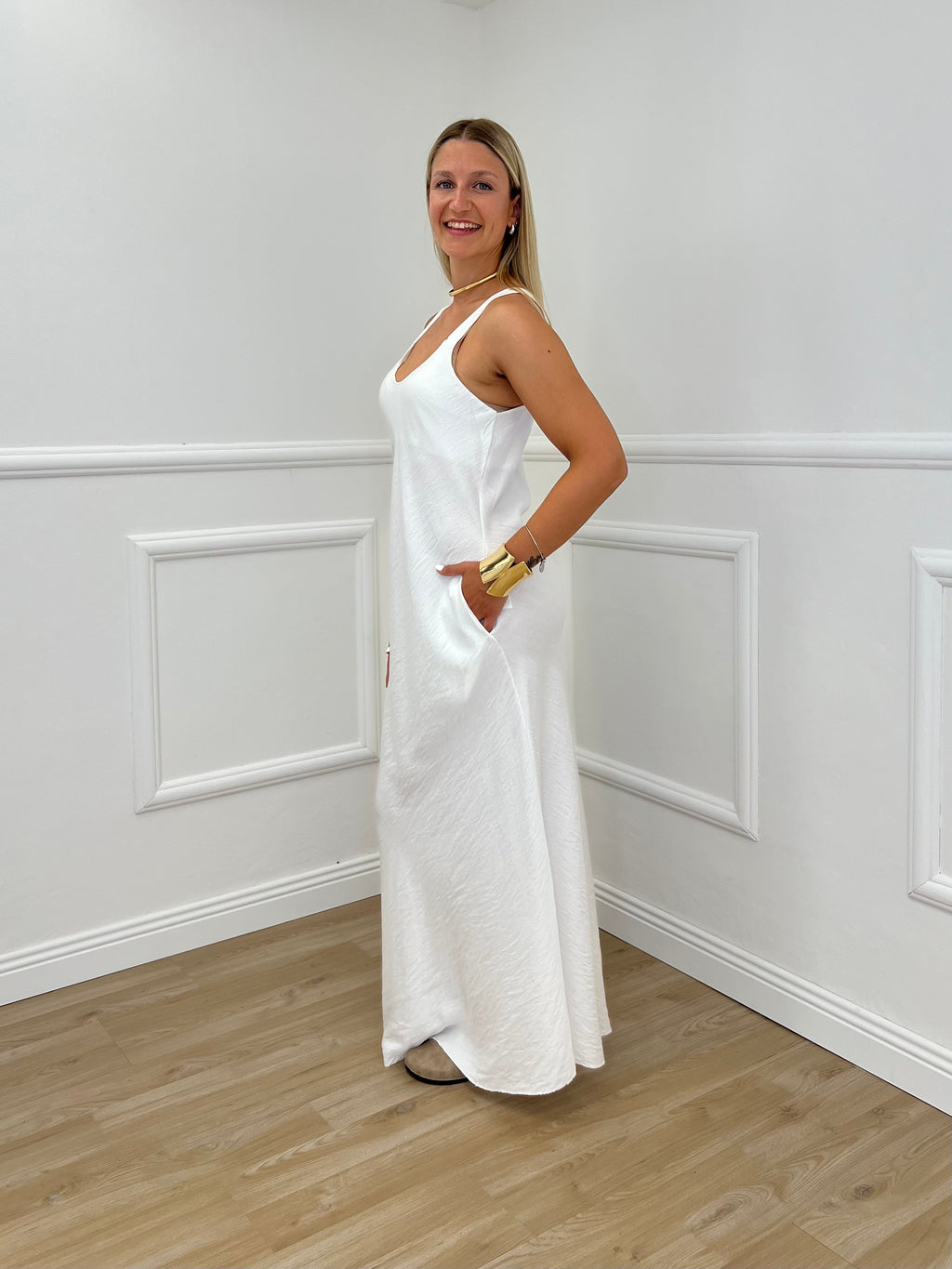 Abito Crepe Spalline 50169 Bianco