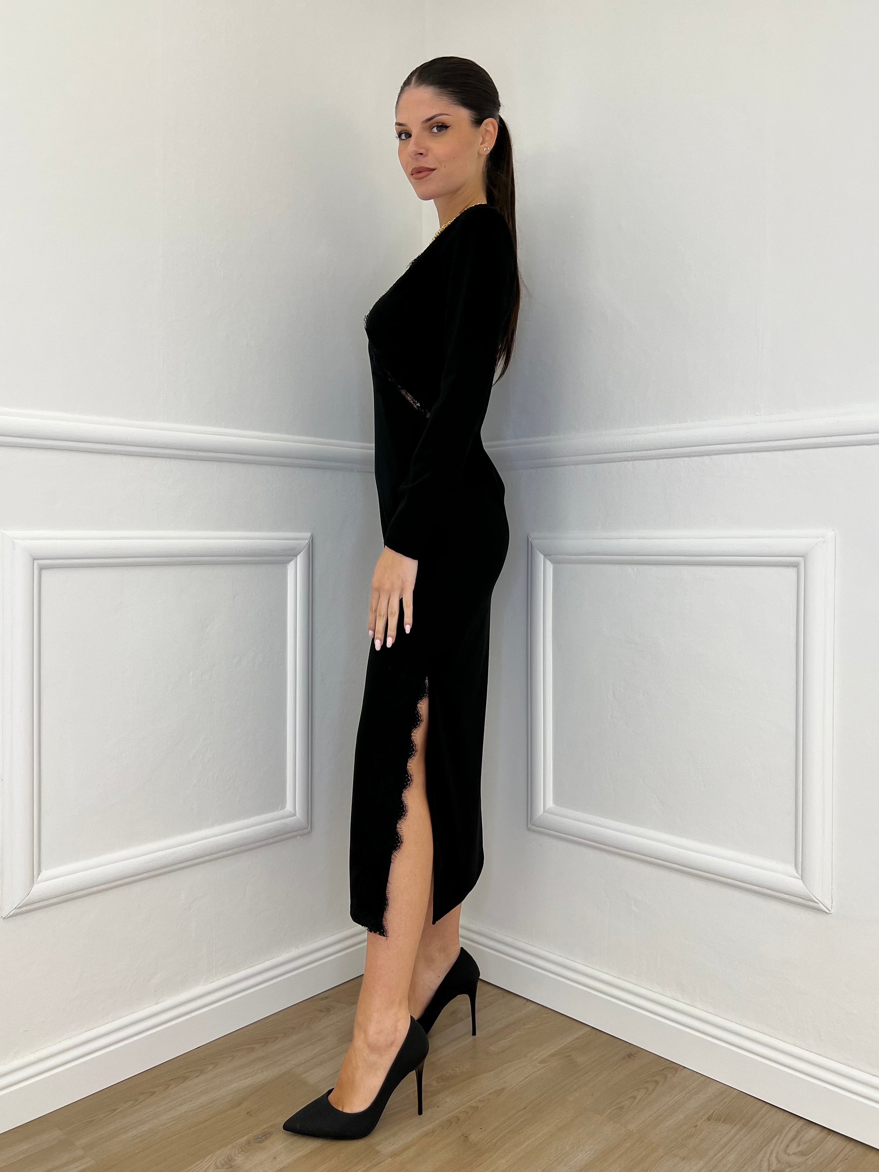 Abito Crepe Pizzo 55743 Nero