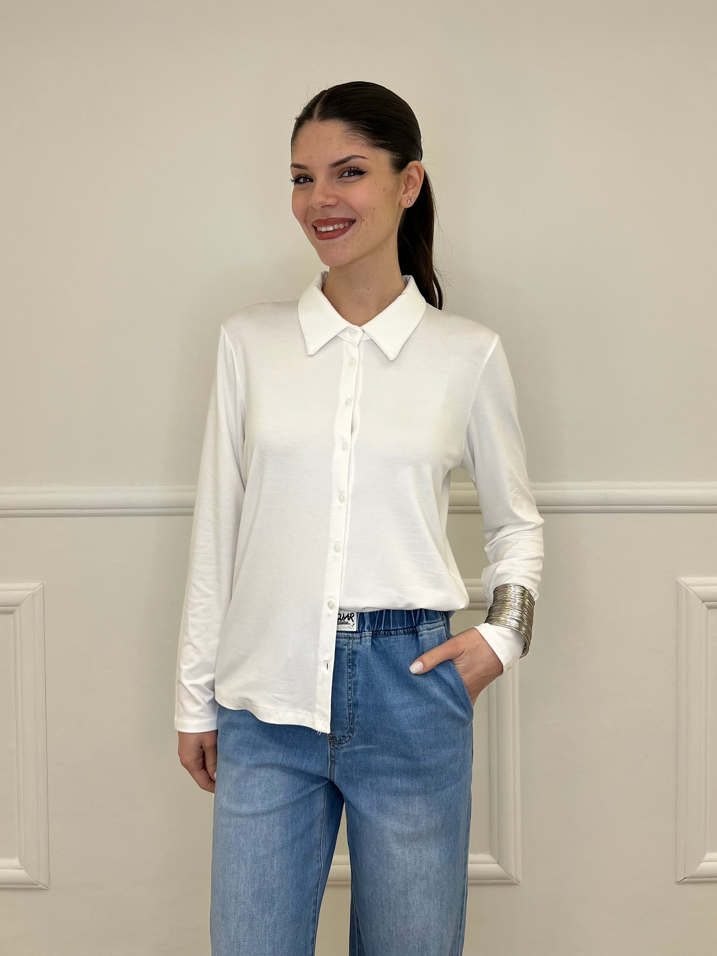 Camicia in Jersey di Viscosa 28163 Bianco