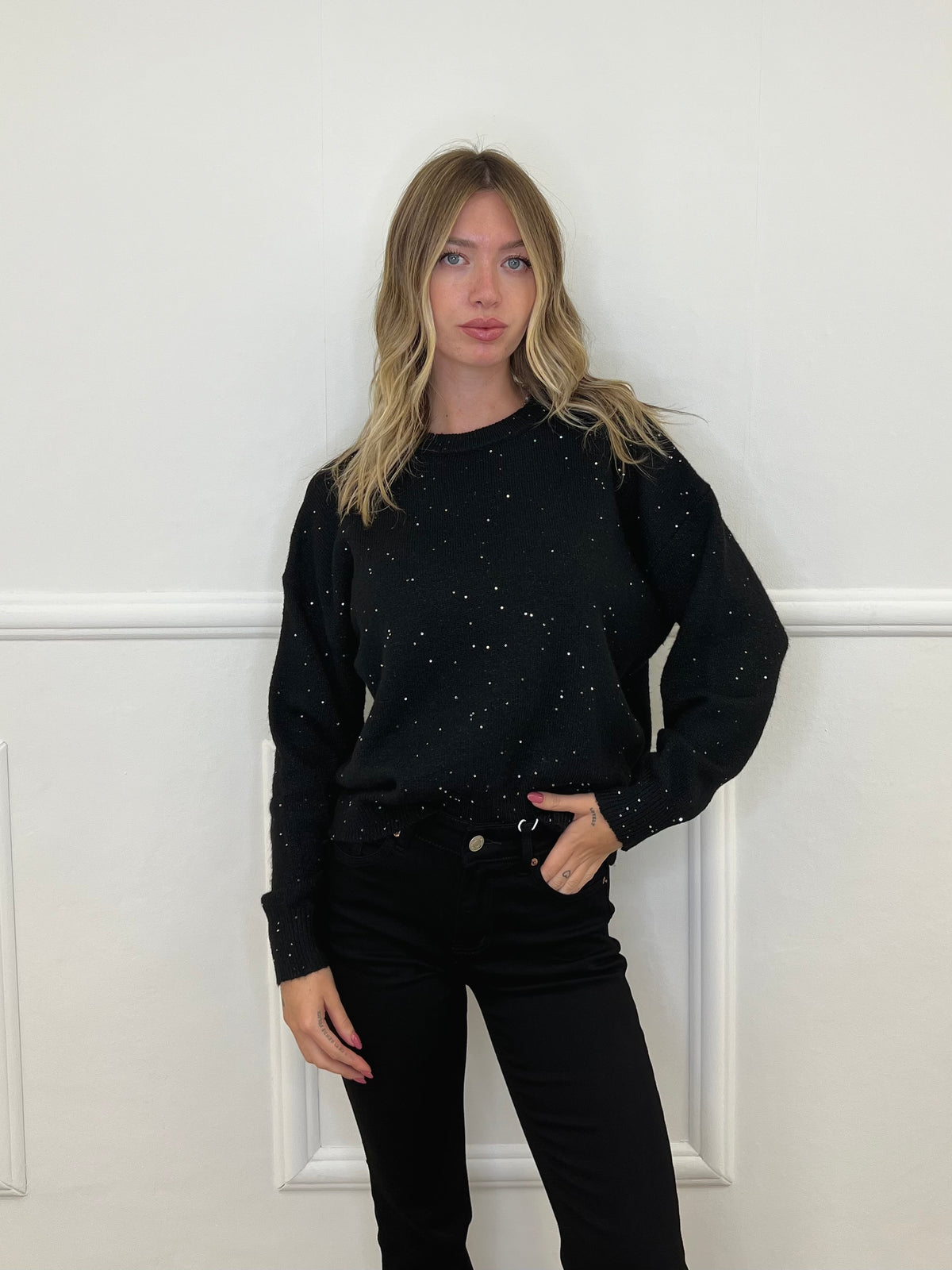 Maglia Over Paillettes 5582 Nero