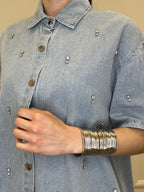 Completo Shorts Denim Con Strass 3048 Azzurro