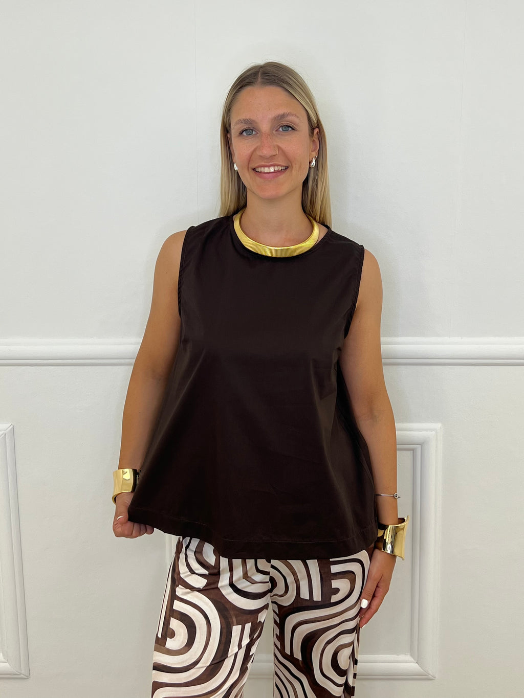 Blusa Popeline Bottoncini 2692 Marrone