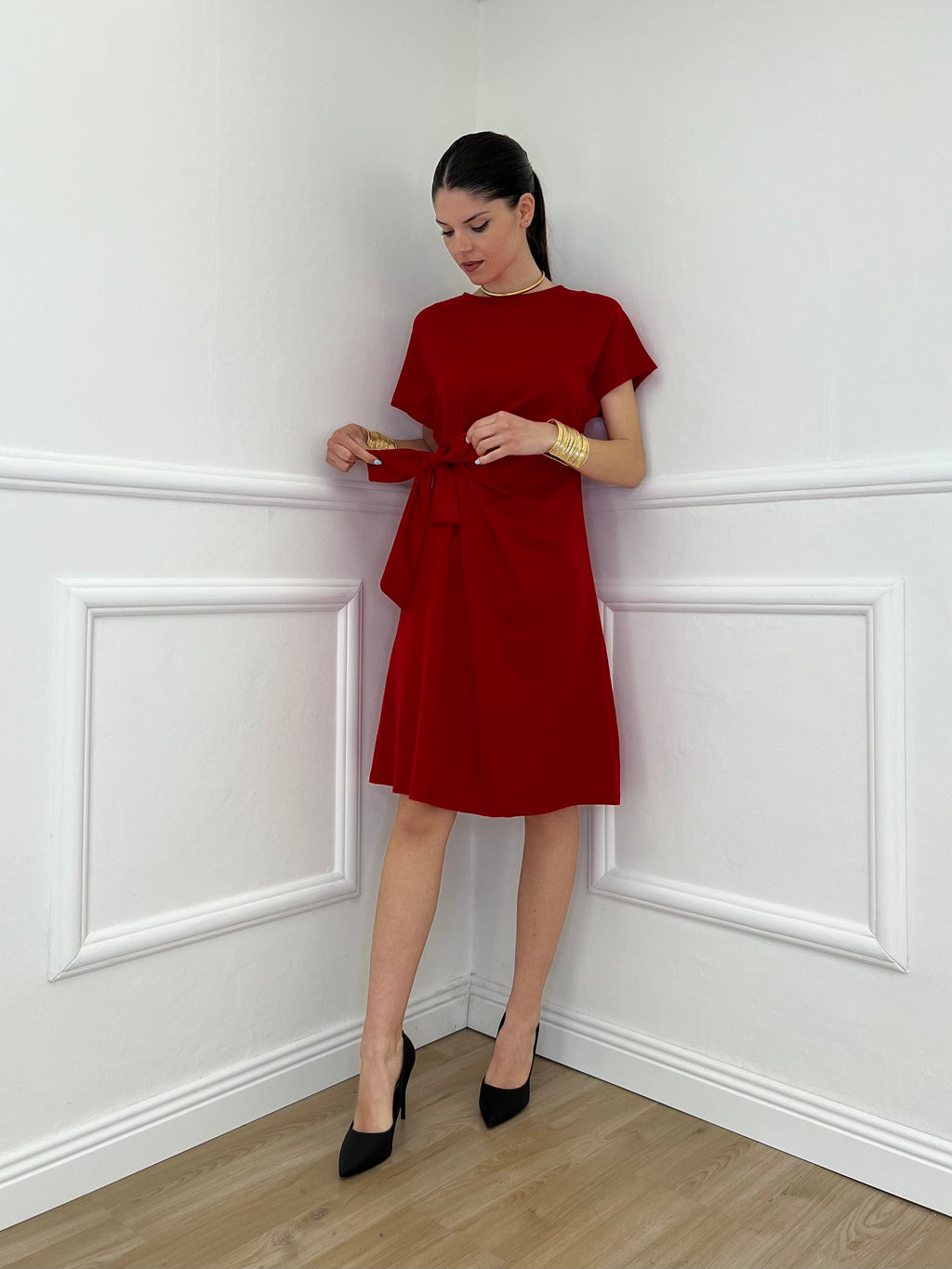Vestito Con Drappeggio e Fiocco 4782 Rosso