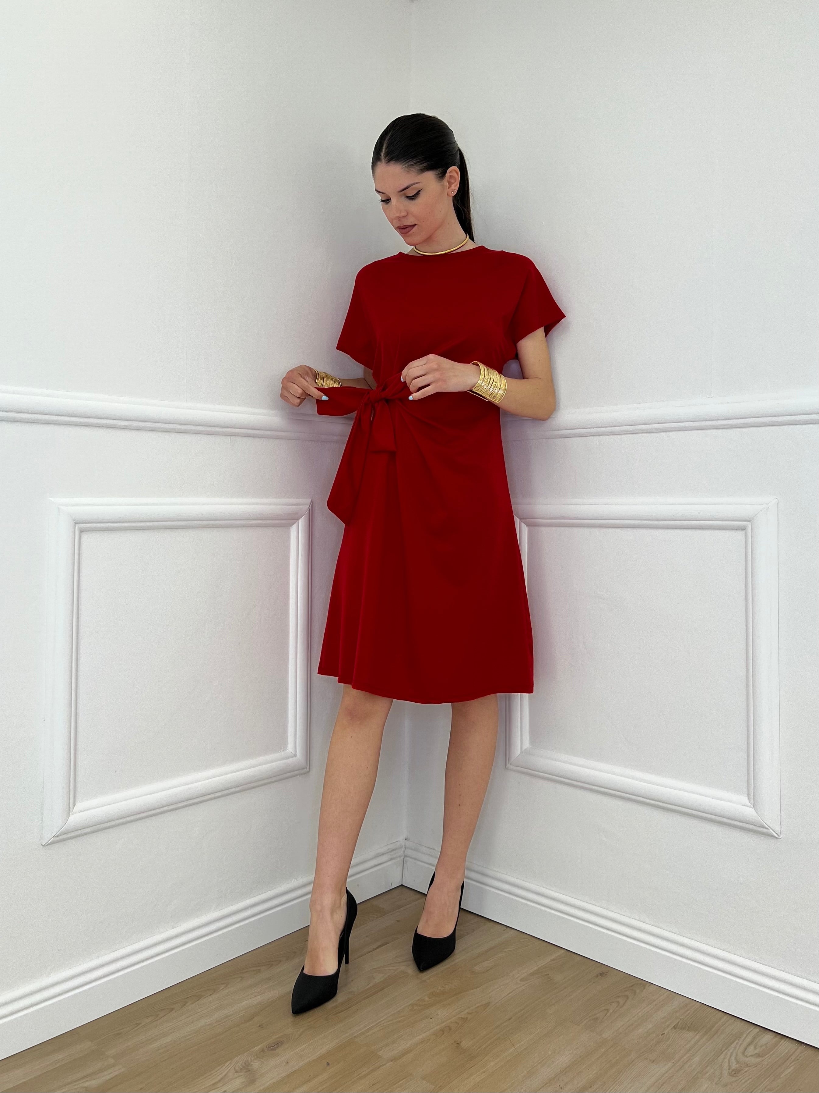 Vestito Con Drappeggio e Fiocco 4782 Rosso