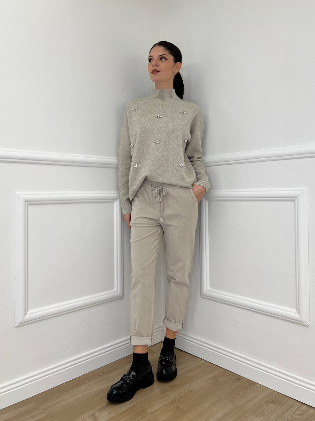 Pantalone Regular Millerighe 20357 Ecru