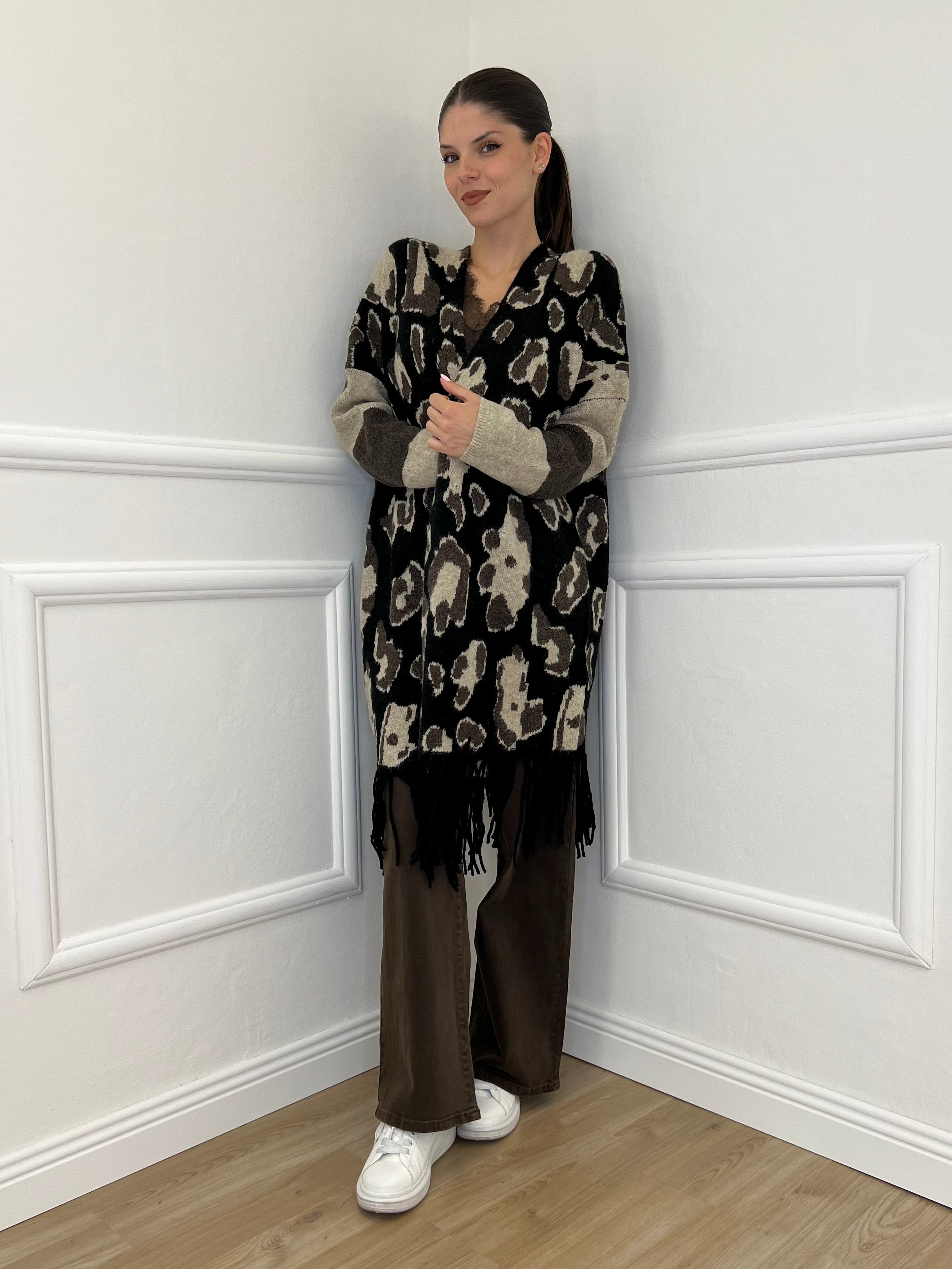 Maxi Cardigan Animalier 5036 - Bazar Abbigliamento