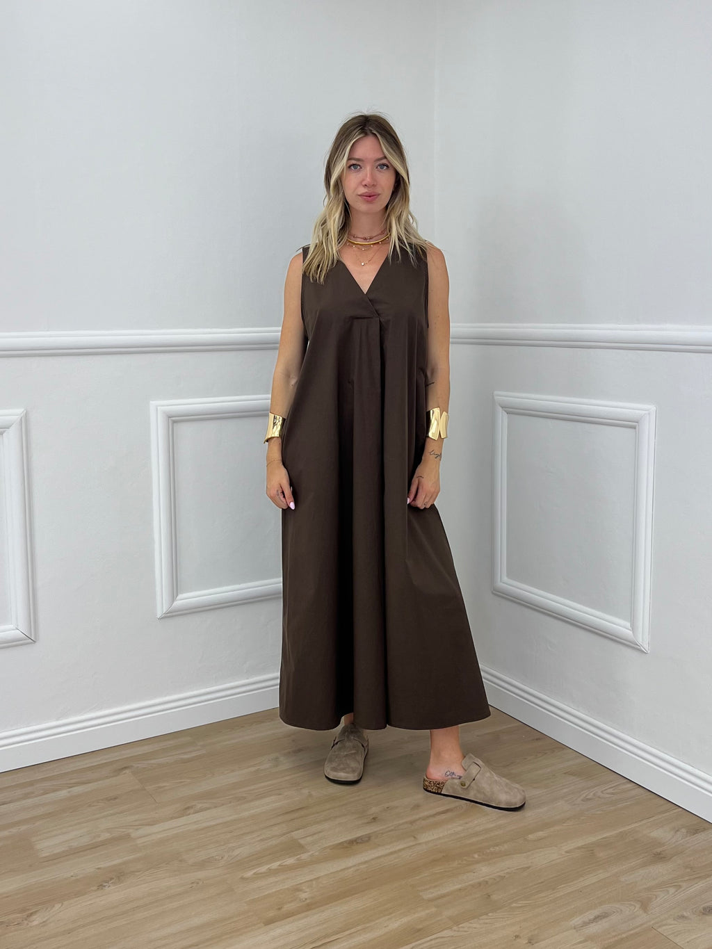 Abito Sfondo Piega 83381 Marrone