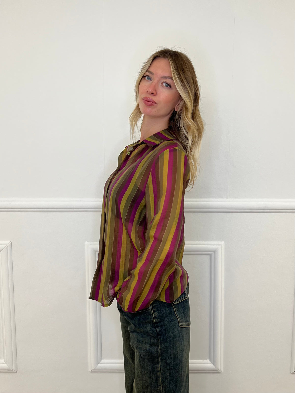Camicia in Tencel a Righe 3957 Verde