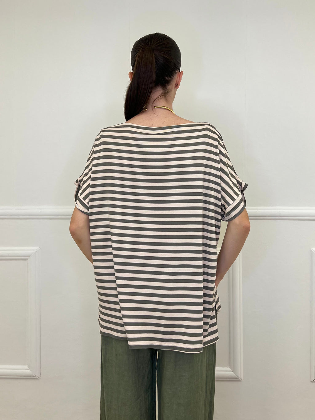 Maglia Barchetta Righe 2628 Verde e Ecru