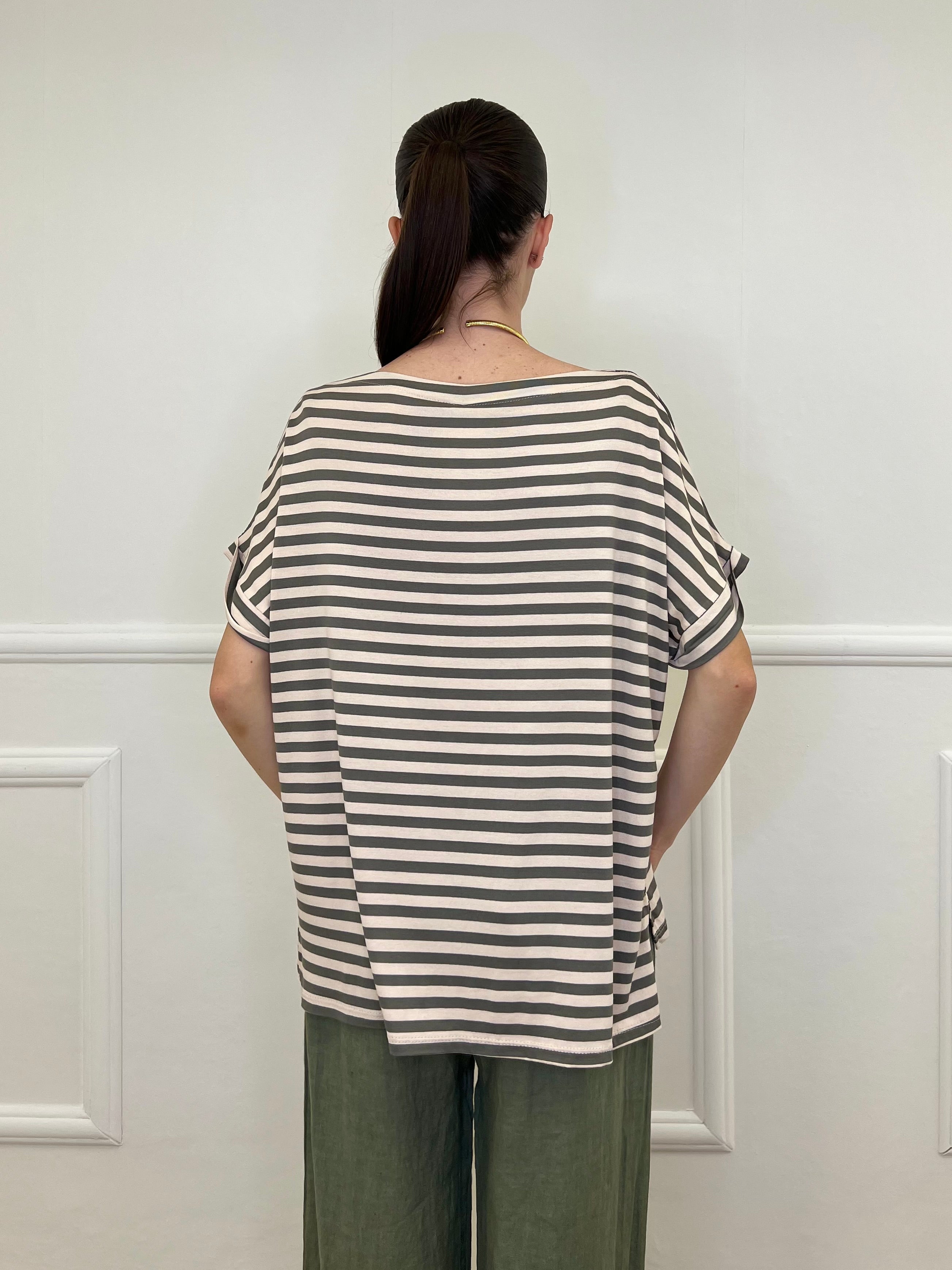 Maglia Barchetta Righe 2628 Verde e Ecru