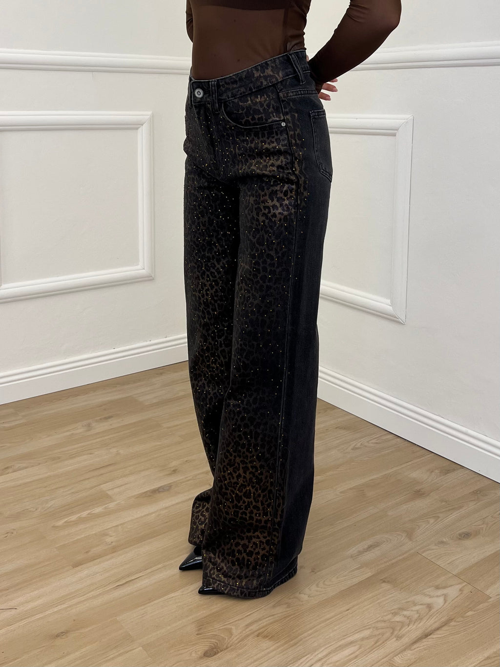 Jeans Spalmato Animalier Strass 9287 Nero