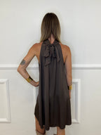 Vestito Halter In Raso Di Viscosa 9535 Marrone
