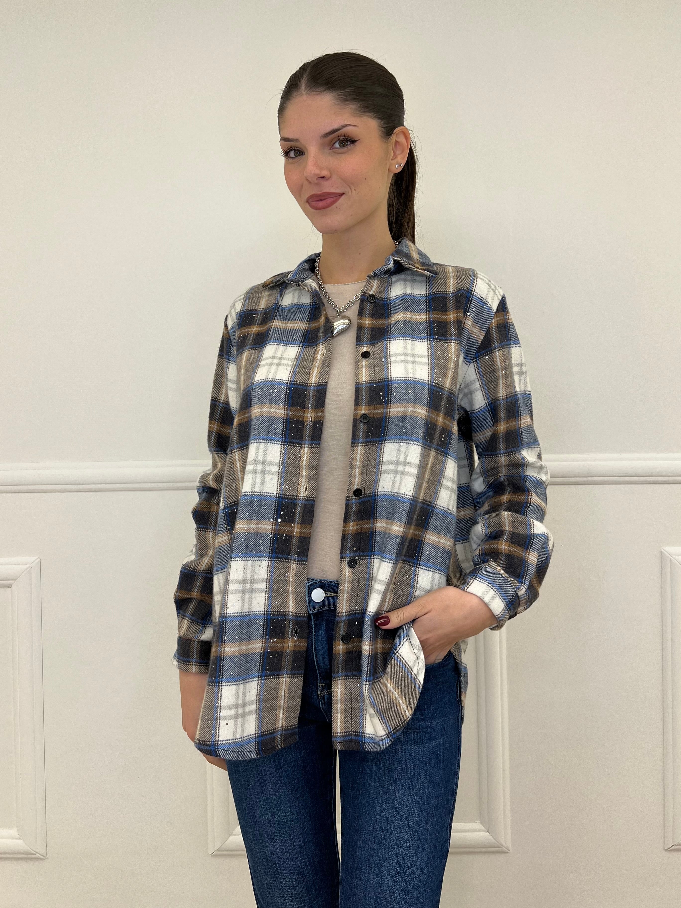 Camicia Madras Strass A35 Bluette