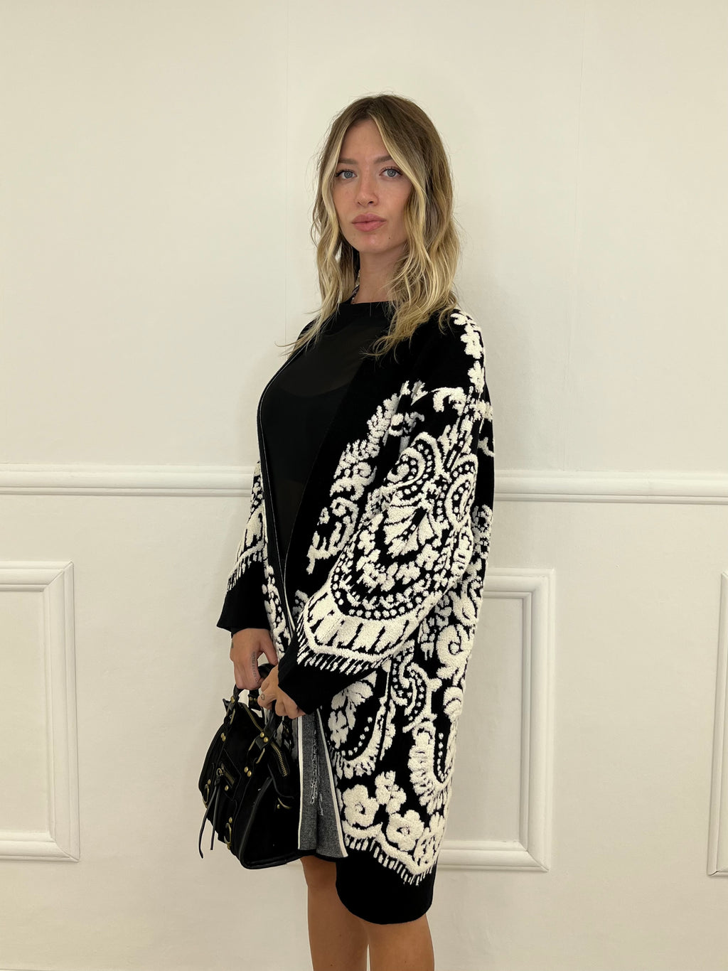 Cardigan Cappotto Jacquard 8201 Nero