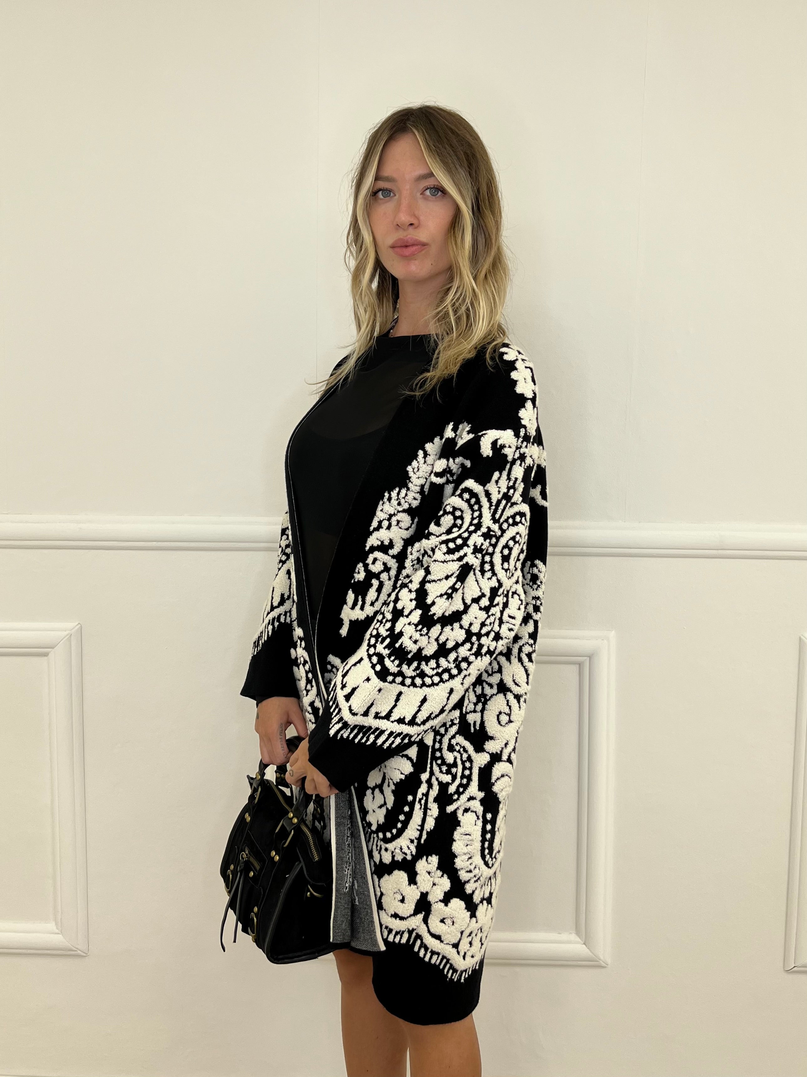 Cardigan Cappotto Jacquard 8201 Nero