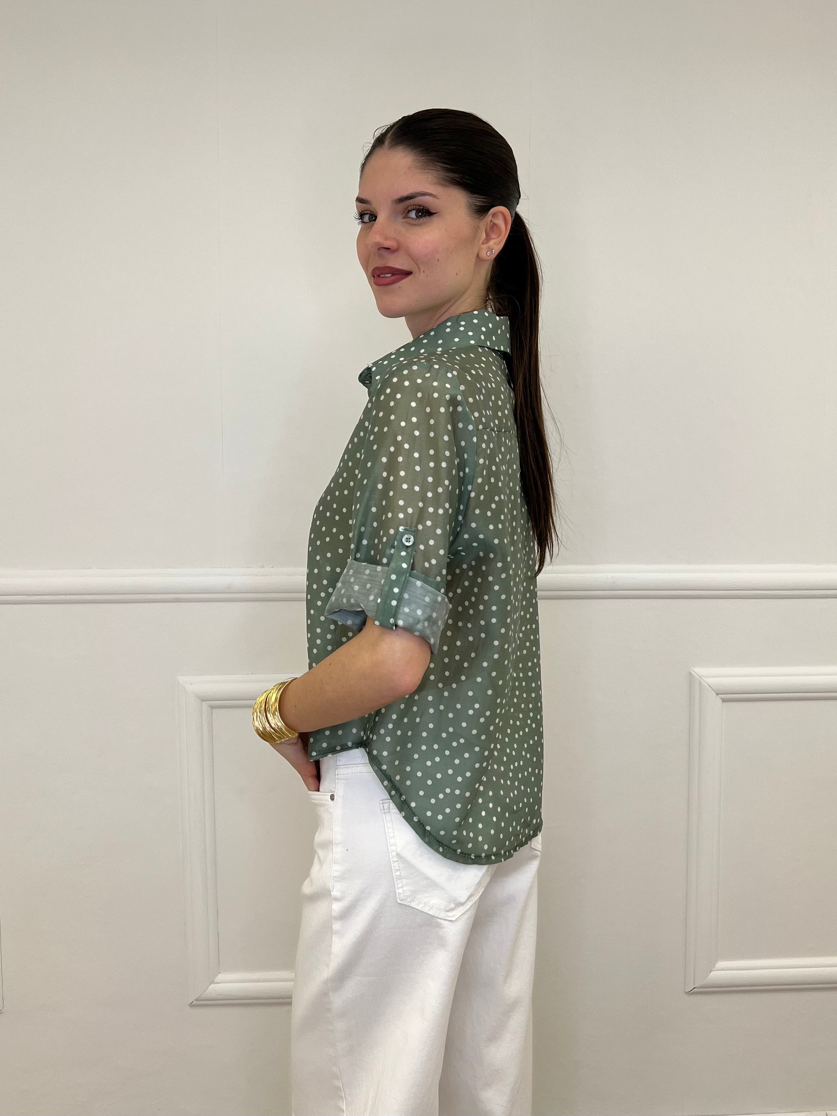 Camicia Tencel Pois 26031 Verde