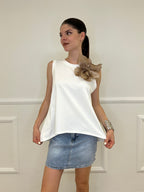 Maglia Smanicata Spilla Fiore 9688 Bianco