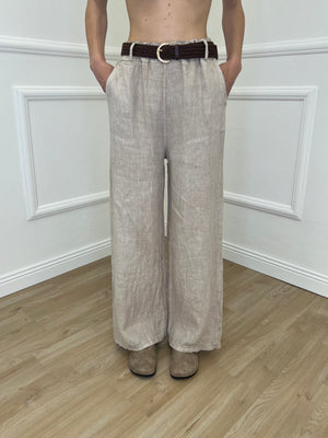 Pantalone Lino Cintura 22525 Beige