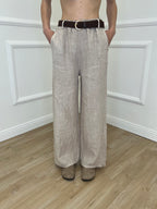 Pantalone Lino Cintura 22525 Beige