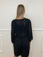 Cardigan Crop Crochet C226 Nero