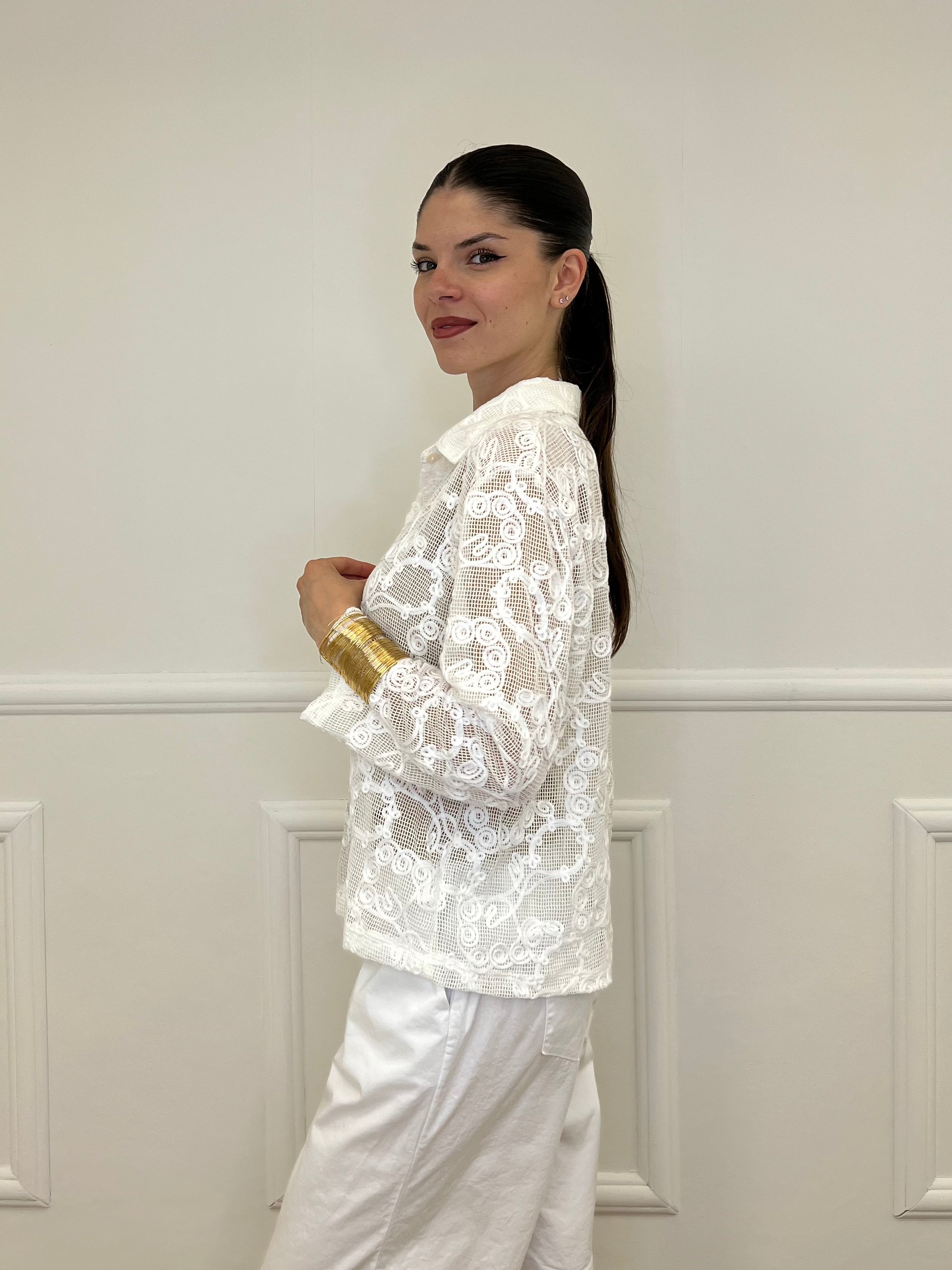 Camicia Traforata Ricami 38069 Bianco