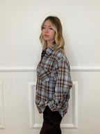 Camicia Check Strass 19108 Azzurro e Marrone