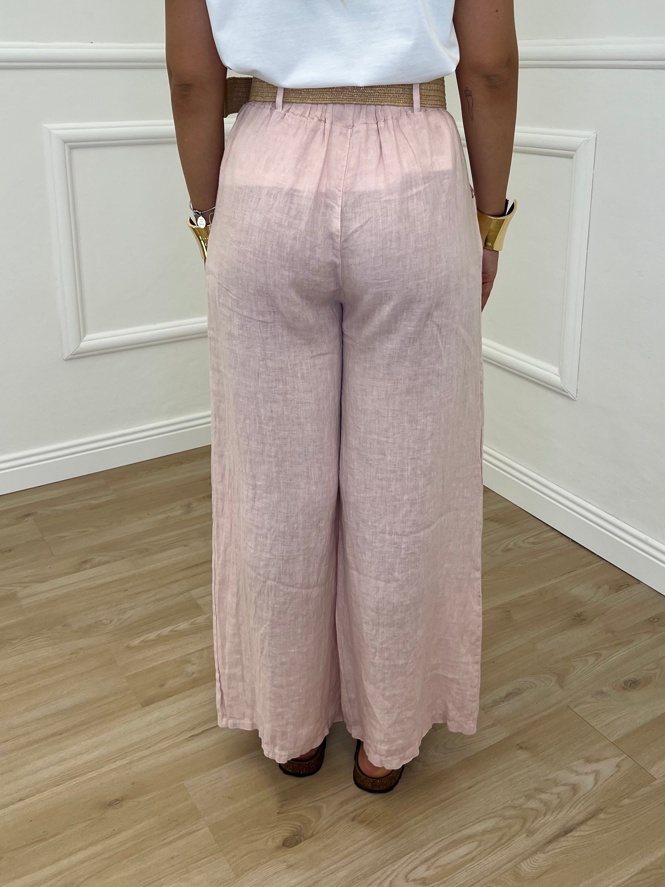 Pantalone Lino Cintura 22525-2 Rosa