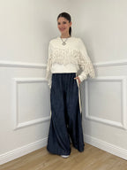 Pantalone Chambray Coulisse A7809 Blu