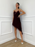 Vestito Asimmetrico Pizzo 19652 Burgundy