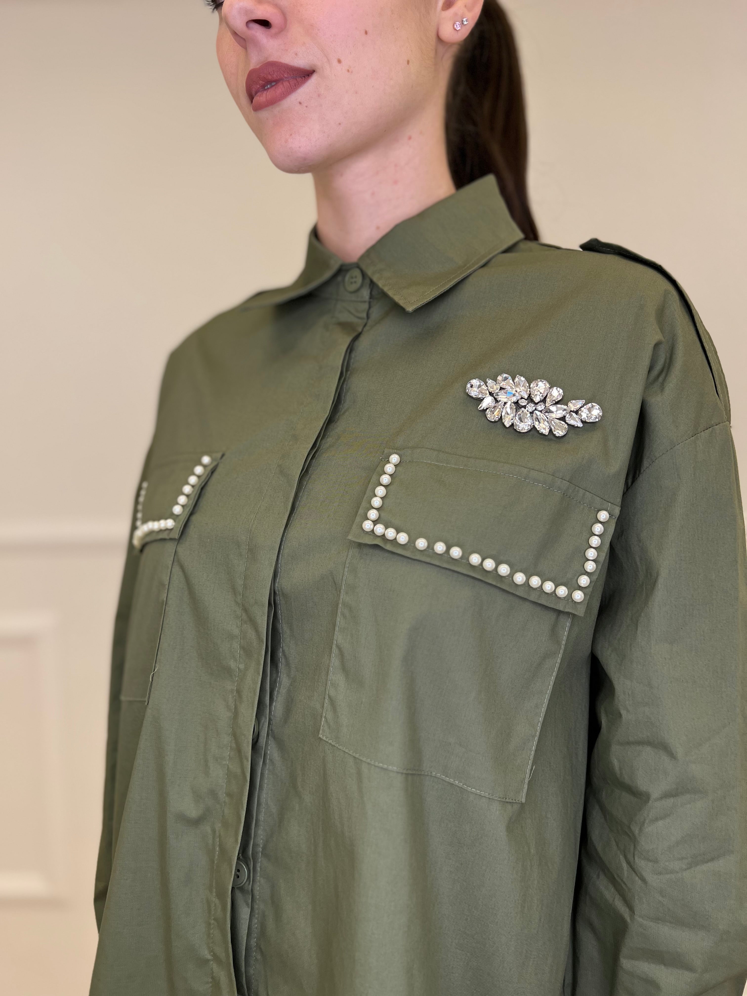 Camicia Overshirt "Choose Love" AL0066 Verde Militare