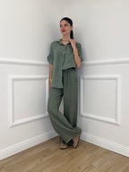 Pantalone Lino Coulisse 23216 Verde